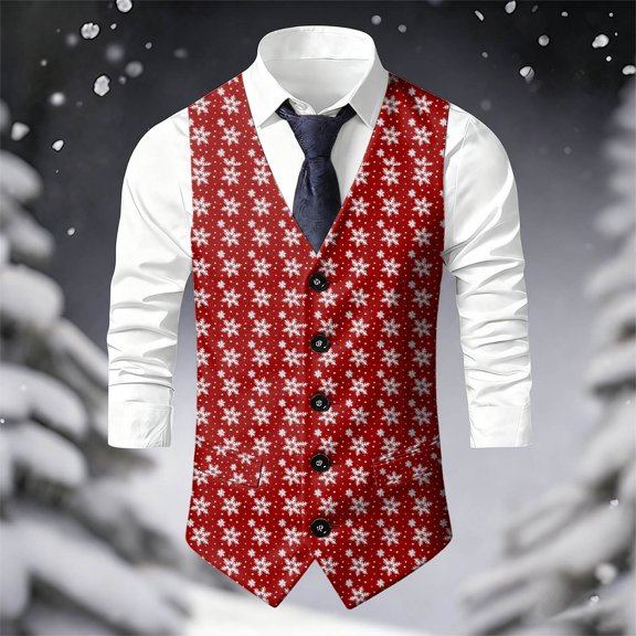 Mens Halloween Christmas Suit Vest Holiday Themed Lightweight Vest Watermelon Red1 XXXL