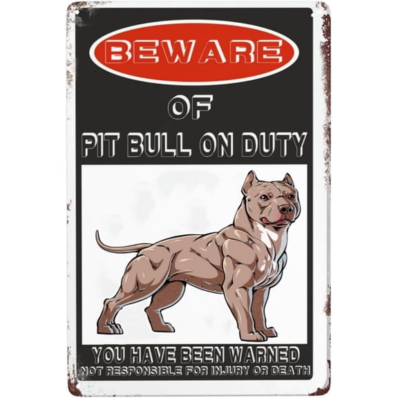Retro Warning Animal Sign Beware Of Pit Bull Tin Sign - Vintage Metal Signs Home Wall Decor-12x8inch
