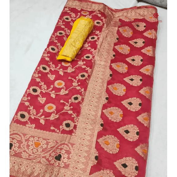 Brick Red Meenakari Banarasi Tussar Silk Saree
