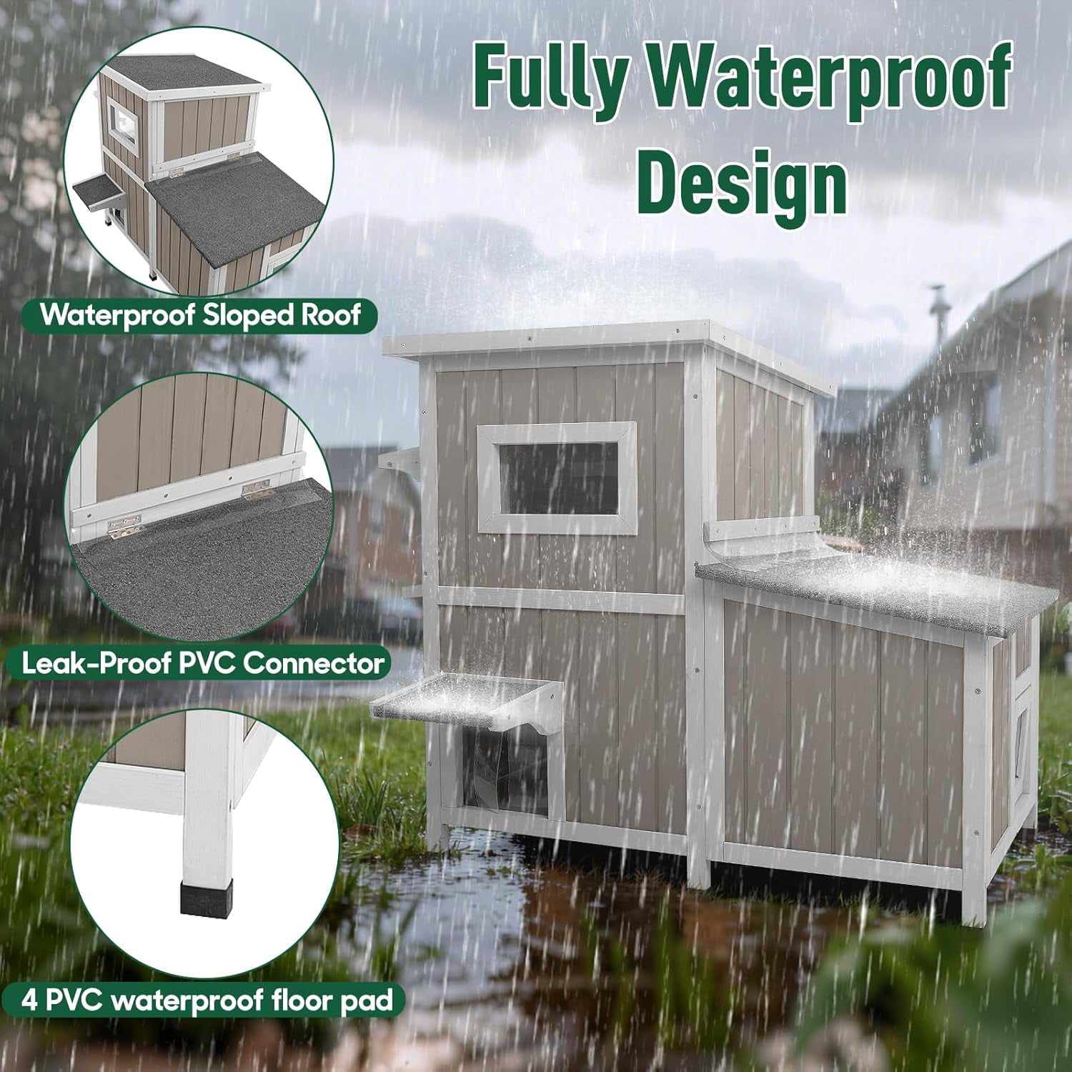 Petsblublu 2-Story Large Cat House Outdoor Feral Cat Shelter with 3 Escape Doors