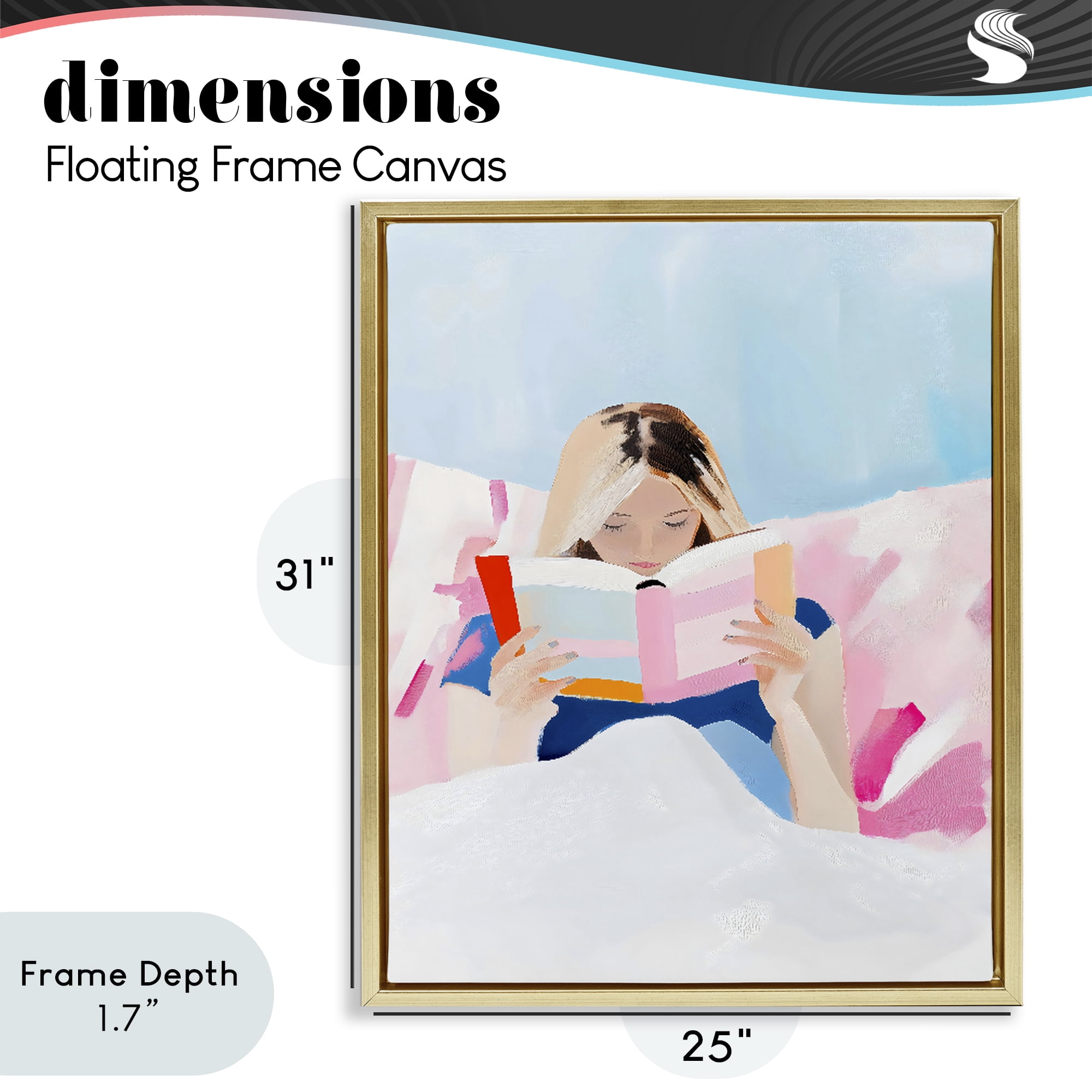 Stupell Industries Cozy Reading In Bed Gold Framed Floater Canvas Wall Art, design by The Prints Vibe