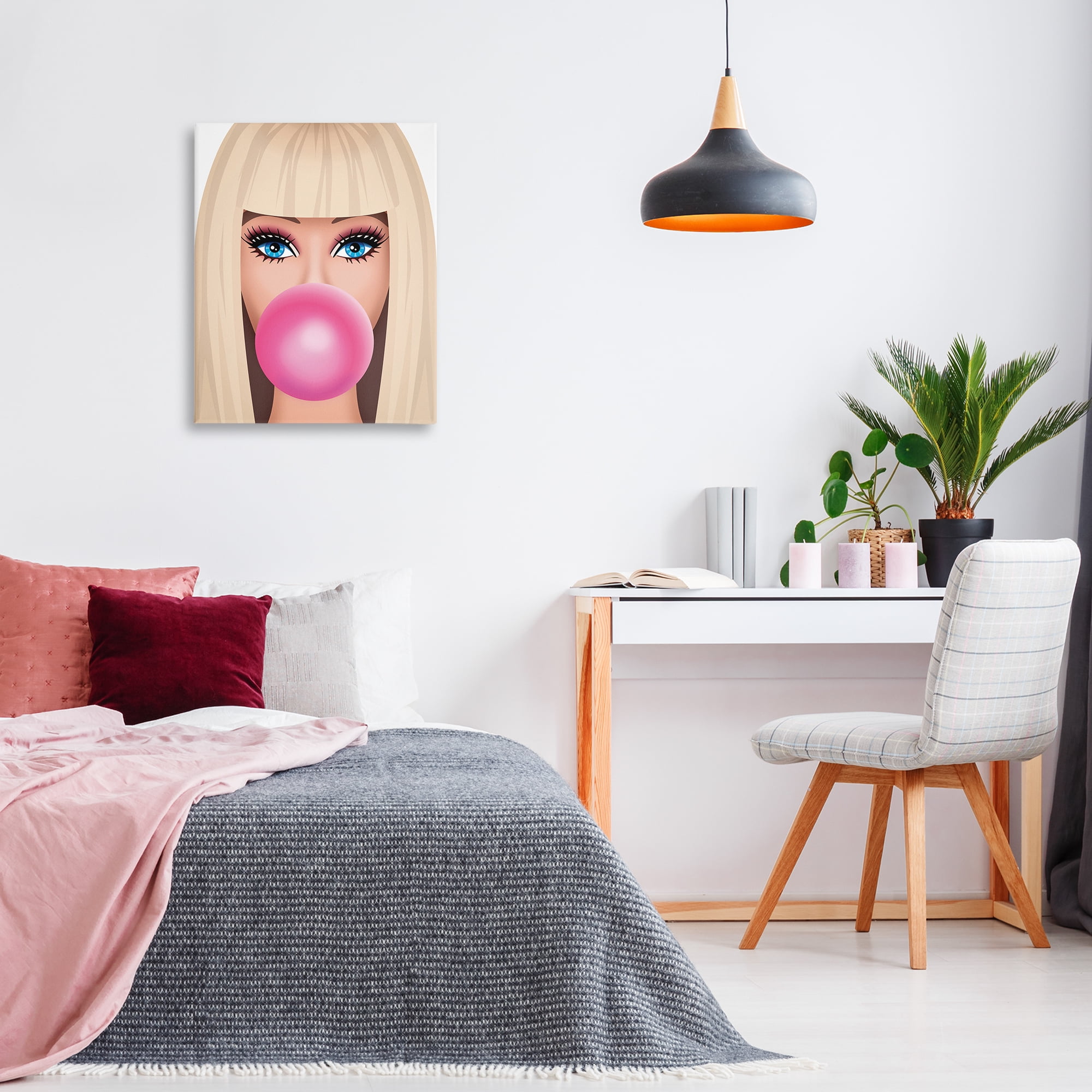 Stupell Industries Blonde Girl & Bubblegum People Painting Wrapped Canvas Art Print Wall Art, 24 x 30
