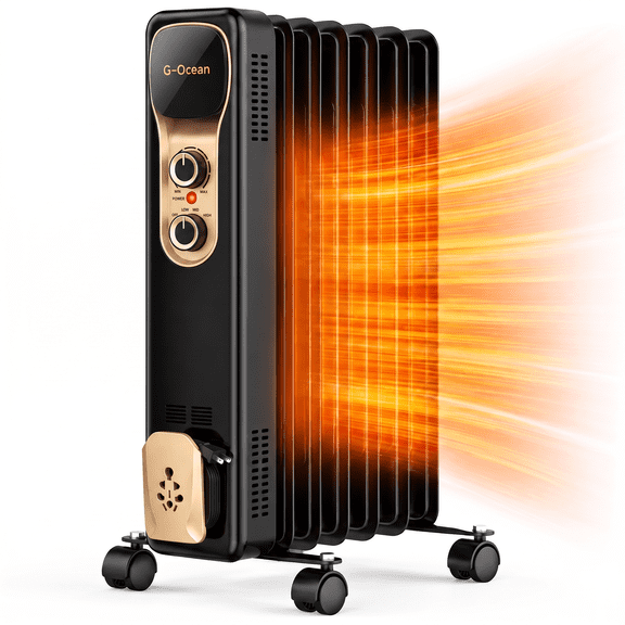 G-Ocean 1500W Oil Filled Radiator Heater Portable Electric Space Heater for Indoor Home Bedroom Large Room black
