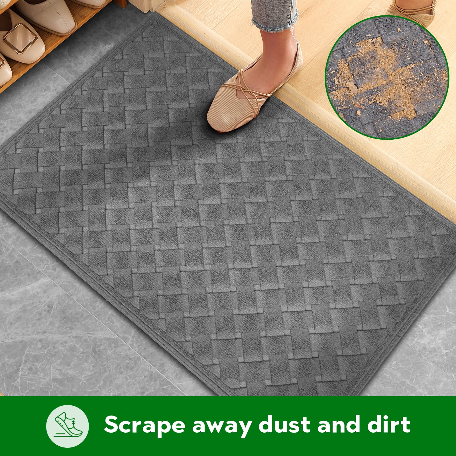 Heeneeso BZ52 Outdoor Rug Checkered Door Mat, Machine Washable Doormat Indoor Absorbent
