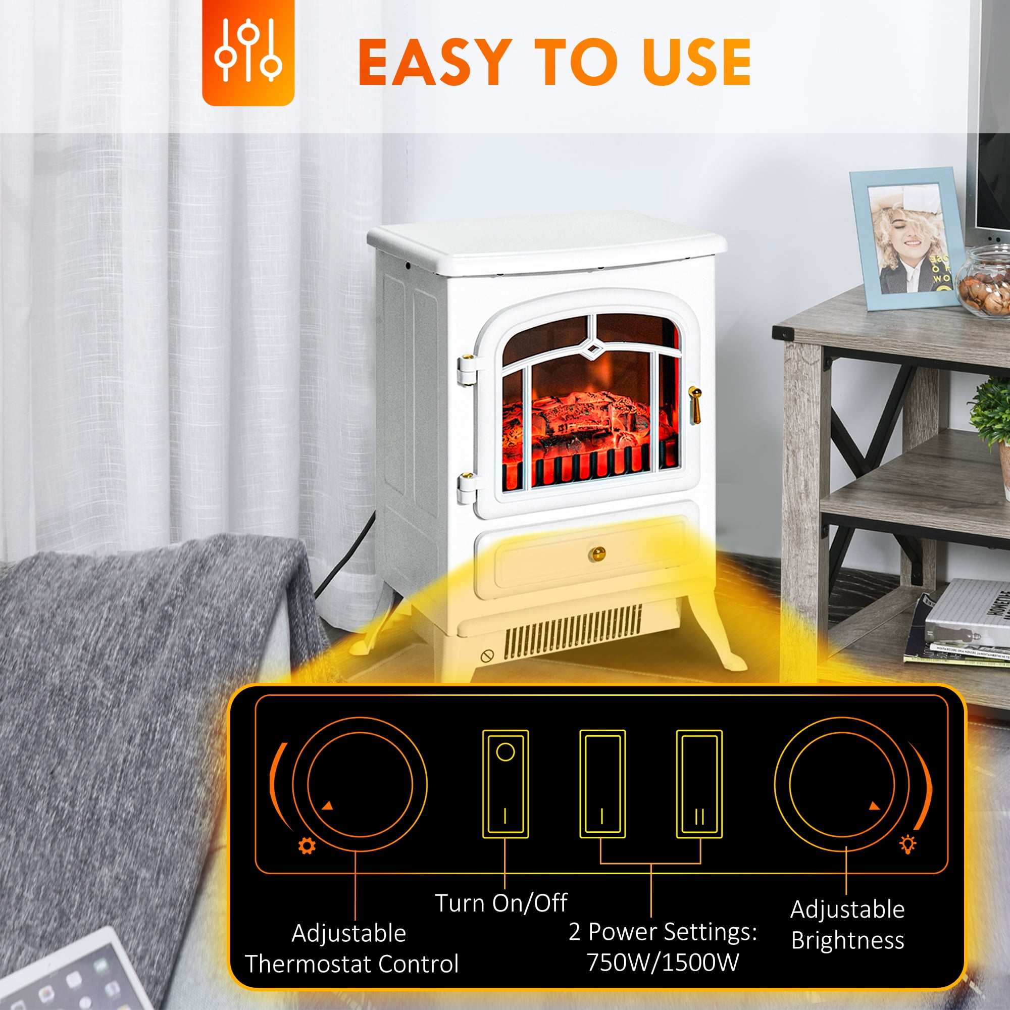HOMCOM Electric Fireplace Heater, 750W/1500W, 21.5in x 16.25 HOMCOM Electric Fireplace Heater, 750W/1500W, 21.5in x 16.25