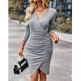 thumbnail image 5 of Solid V-Neck Long Sleeve Ruching Asymmetrical Dress, 5 of 26