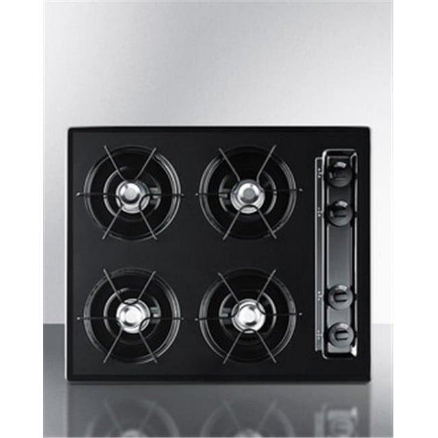 24 in. Wide 4 Burner Gas Cooktop, Black with Gas Spark Ignition