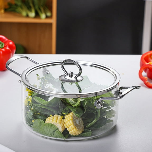 Glass Cooking Pot 2.5L/3.5L Heat Resistant Simmer Pot Clear Glass Pots with Pot Lid and Two Handle Borosilicate Glass Cookware for Stove Gas Cooktop Microwave Oven