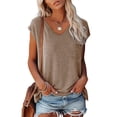 thumbnail image 2 of Pompotops Mode Femme Blouse Décontractée Col en V Unie Sans Manches T-Shirt Hauts d'Été, 2 of 6