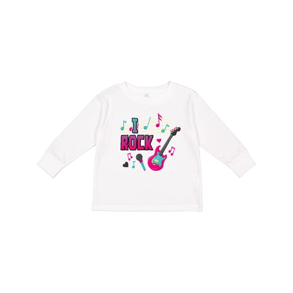 Inktastic I Rock with Guitar Microphone and Music Notes Boys or Girls Long Sleeve Toddler T-Shirt