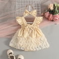 thumbnail image 2 of Wxirdiow Infant Rompers Baby Girl Romper Clothes Infant Sleeveless Bodysuit Tulle Dress Toddler Summer Jumpsuit Outfits with Headband Beige Size,6-12 Months, 2 of 7