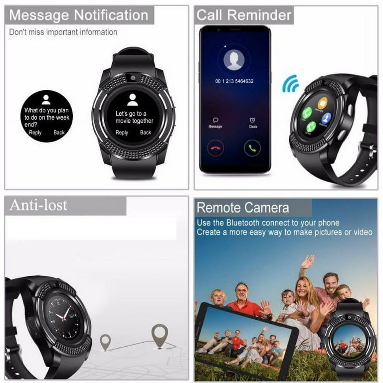 Smart Watch For Women Men With Music Player, Cell Phone Watch With Slot For  SIM Card, Black 