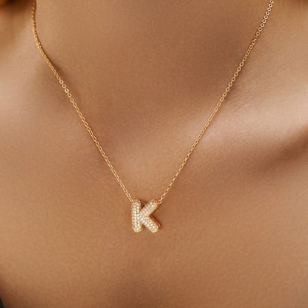 Turandoss 18K Gold Plated Necklace for Women Bubble CZ Pendant Balloon Initial Fashion Accessories Letter A-Z Trendy Jewelry Birthday Back to School Gifts for Women Teen Girls Friends Cousin