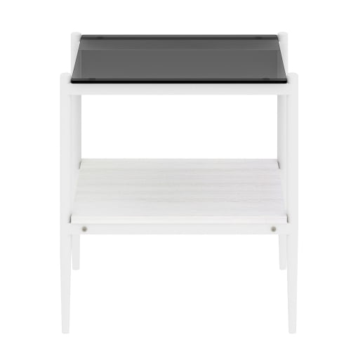 Dtwnek Pack of 2 Tempered Glass Tabletop End Table with White Metal Legs, 2 Tiers Coffee Table for Living Room, Office, Gray Glass