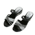 thumbnail image 2 of AXXD Black Sandals for Women Clearance Under $10 Summer Casual Round-toe Chunky Heel Middle Heel Rhinestone Decoration, 2 of 5