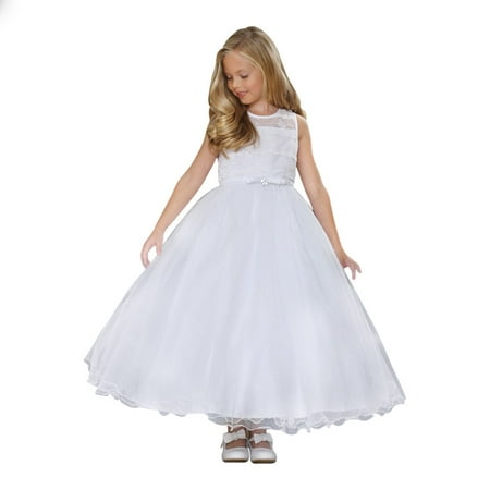 Angels Garment Girls White Illusion Neckline Bolero Communion Dress 7-18