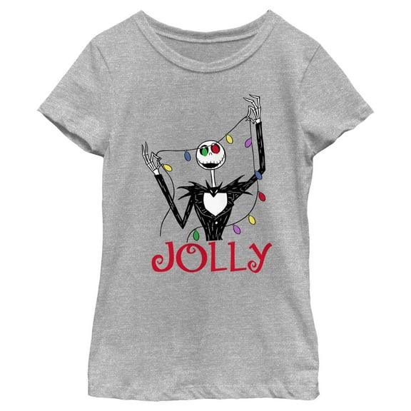 Girl's The Nightmare Before Christmas Jack Jolly Christmas Lights Graphic Tee Athletic Heather X Large