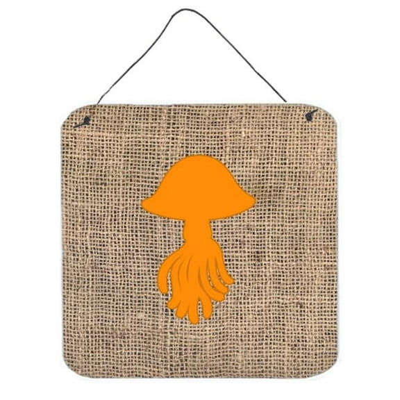 Jellyfish Burlap And Orange Aluminium Metal Wall Or Door Hanging Prints - 6 x 6 In.