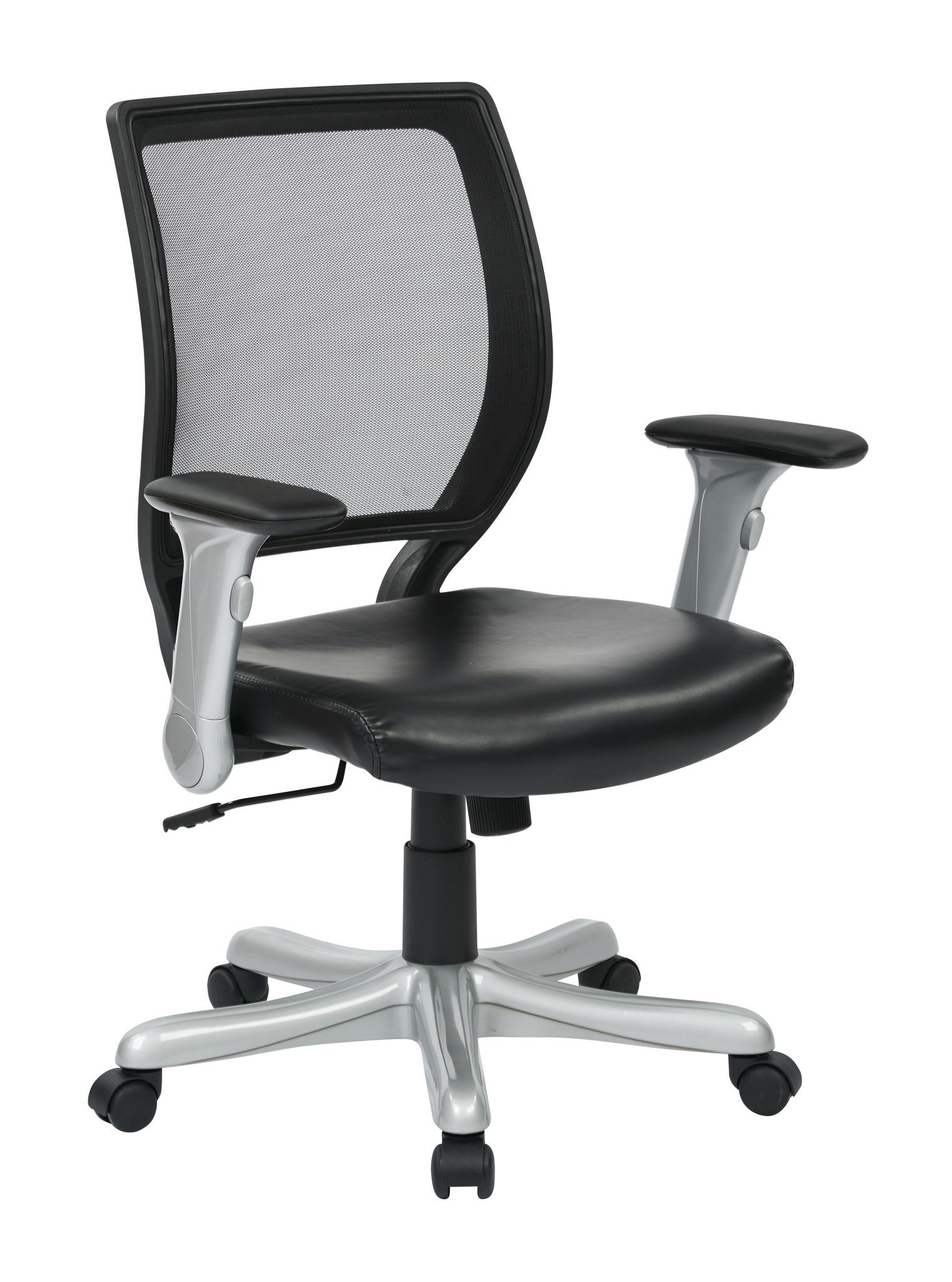 Woven Mesh Back and Leather or Mesh Seat Chair-Option:Silver/Black