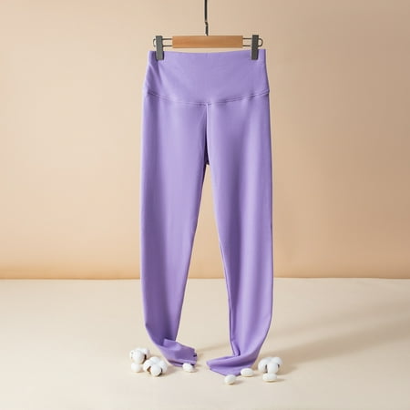 High Waist Thickened High Elasticity Thermal Thermal Trousers For Women Crew Neck Fleece Lined Pants Winter Slim Leggings 1 Pack Underwear Thermal underwear for women Purple