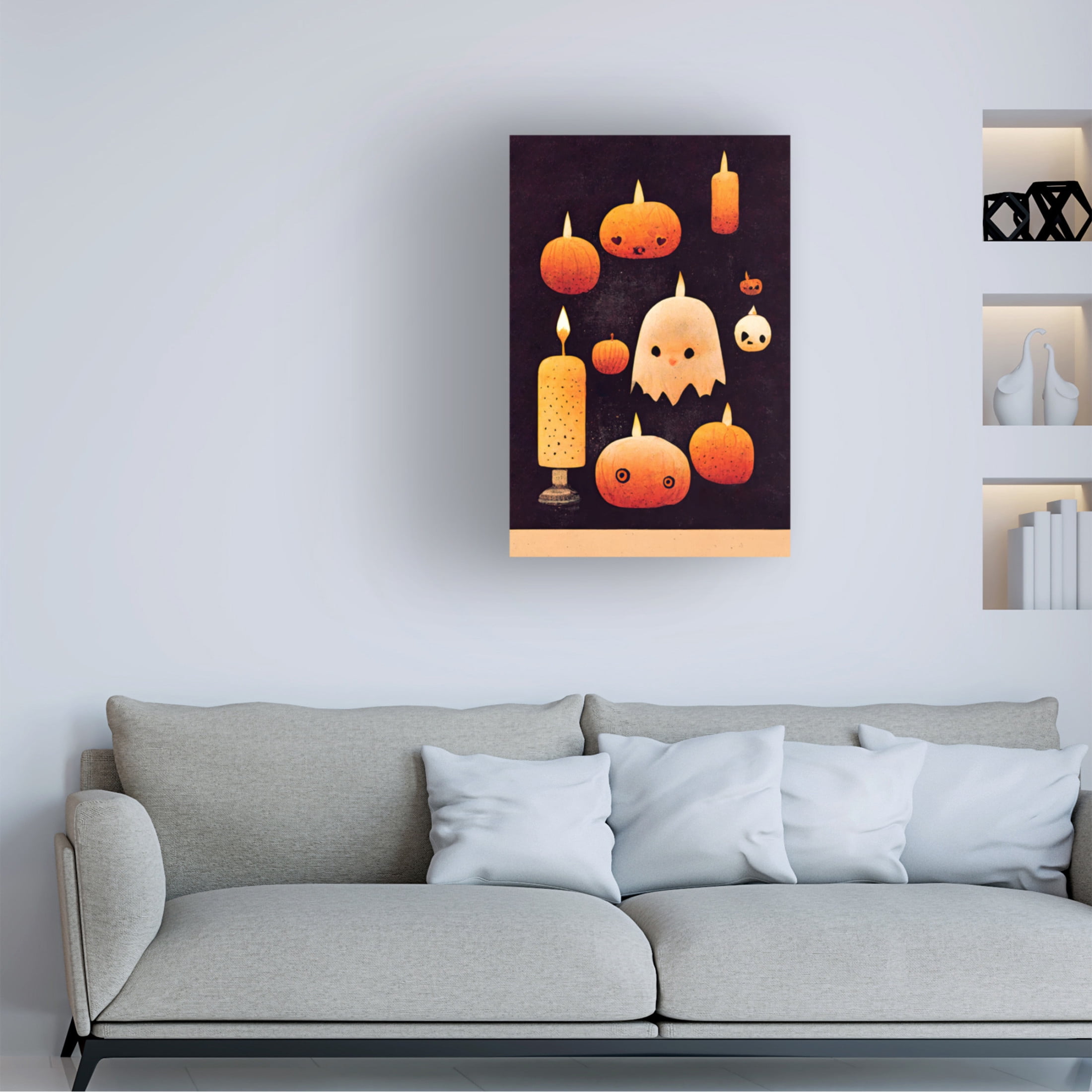 Canvas Wall Art - Treechild 'Candles, Pumpkins And A Ghost' Wall Art for Living Room, Bedroom, or Office D?cor by Trademark Fine Art - 30 x 47 Inches