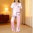 thumbnail image 2 of Kids Silk Pajama Set for Girls Boys Bowknot Print Short Sleeve Button Down Nightwear with Pants Set Classic Loungewear Girl Clothes Size 11-12 years, 2 of 4