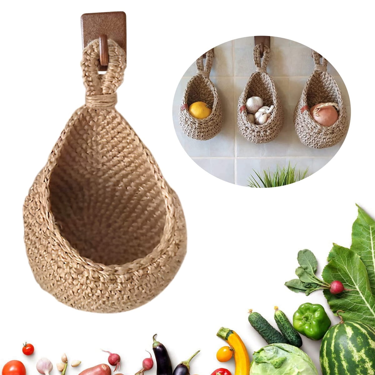 Jute potato and onion storage basket for pantry, Boho kitchen decor