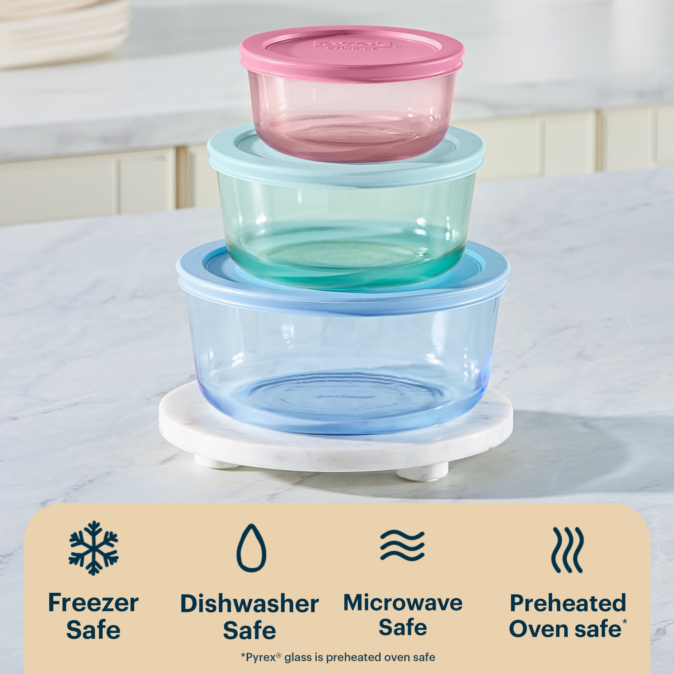 Pyrex Simply Store Tinted Glass Round Storage Containers - Thumbnail 3