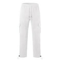 thumbnail image 3 of QATAINLAV Men's Casual Cargo Pants with Multi Pockets Drawstring Elastic Waist Athletic Joggers Sweatpants Solid Color Straight Leg Hiking Pants Birthday Gifts White XL, 3 of 5
