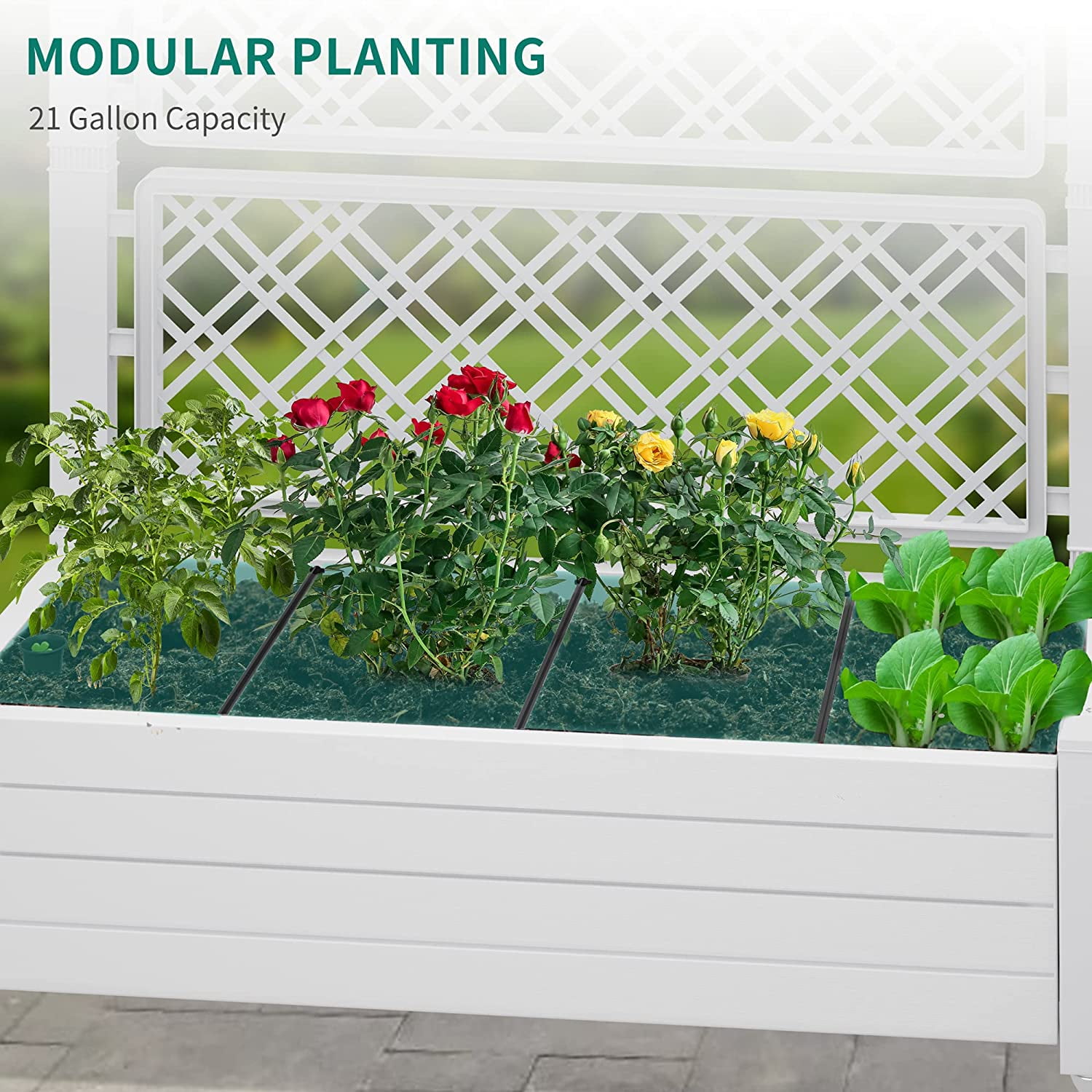 Dextrus 3.6x1.5x5FT Elevated Raised Garden Bed with Trellis and Lockable Wheels, Large Outdoor Resin Patio Planter Box with Drain Plug and Water Monitor for Vines, Climbing Plants, Flowers