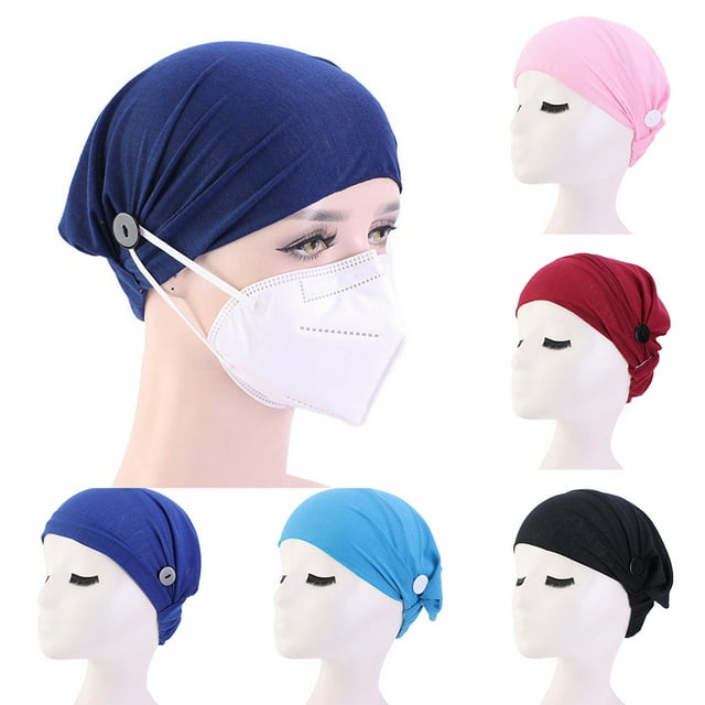 Koszal 2Pcs Solid Color Headband Anti Slip Buttons Head Wraps Nurse Doctor Kerchief Hat
