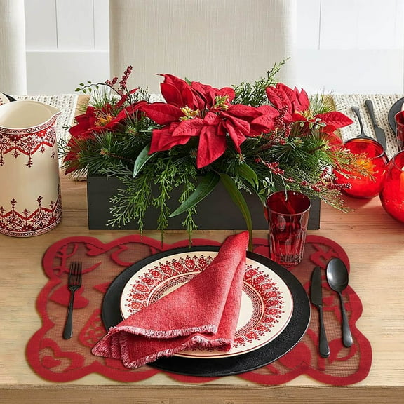 Valentine's Day Table Runner & Placemats,Red Lace Table Mats,Romantic Place Mats for Valentines Wedding Anniversary Party Decorations Kitchen Dining Table Decor (Table Mats)