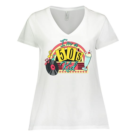 Inktastic I'm a 50's Kid 1950's Style Birthday Jukebox Women's Plus Size V-Neck T-Shirt