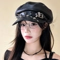 thumbnail image 6 of Polyurethane Women's Beret with Punk Rivet Design for Music Festivals, Parties and Everyday Wear, 6 of 9