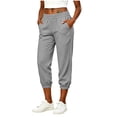 thumbnail image 5 of Women's Linen Cotton Cropped Pants, High Waist Loose Fit Tapered Pants with Pockets, Casual Summer Beach Trousers, Capri Pants for Women, Womens Cropped | VerBelle,Gray L, 5 of 9