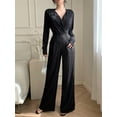 thumbnail image 3 of EASYBRAUS Women V Neck Long Sleeve Wide Leg Jumpsuit Elegant Casual Office Outfit, 3 of 5