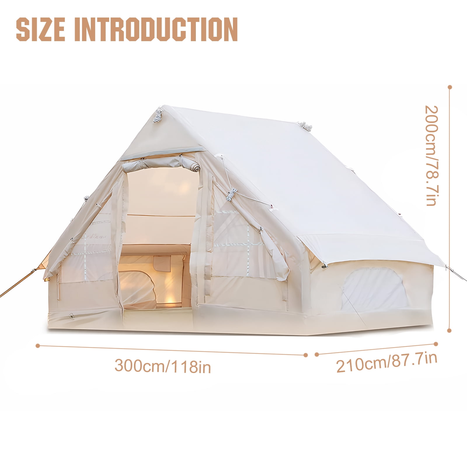 Qiyester Inflatable Tents Easy Setup Waterproof Air Glamping Tents House Breathable UV-Protection with Hand Pump Stove Jack & Mesh Windows Storage Bags for Camping 4-6 Person