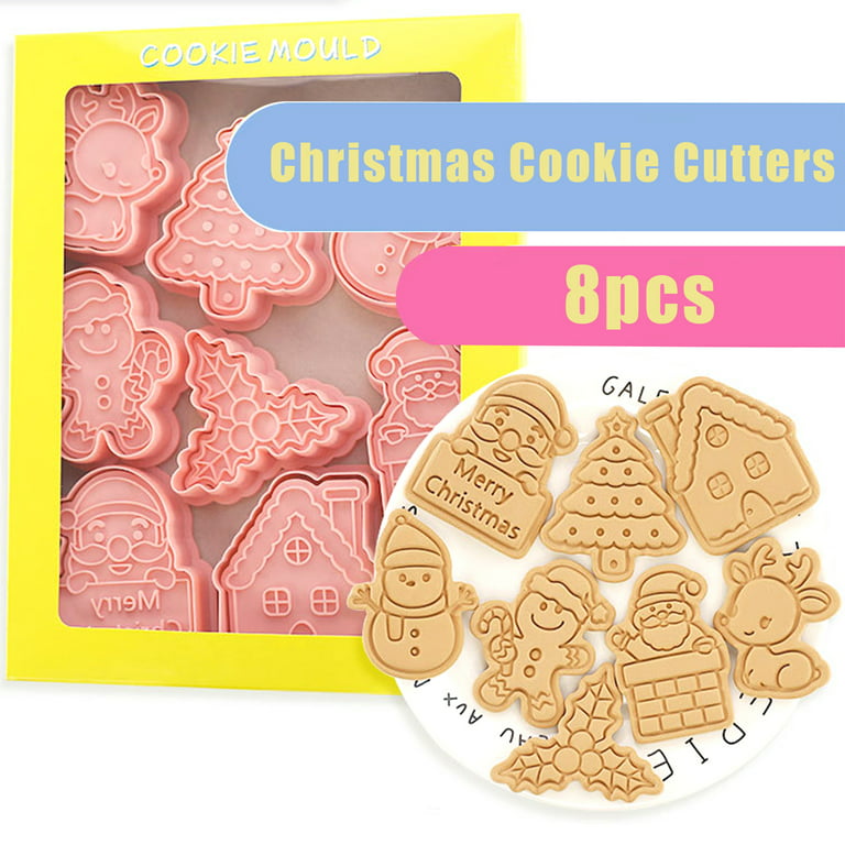  Cookie Cutter Embossing Mold Set By Garloy(4 Pack),Mini  Christmas Fruit Theme Cute Cookies Cake Topper Sugar Craft Chocolate  Plunger Cutter Mold,Spring-loaded Handle,Food Safe Plastic(Colors May  Vary): Home & Kitchen