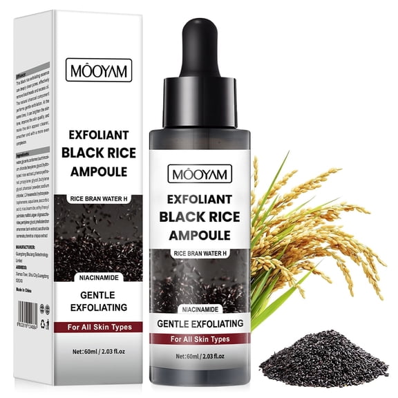 Mooyam Exfoliating Black Rice Ampoule with Rice Bran Water & Niacinamide: Gently Smooths & Brightens Skin for a Healthy Glow, All Skin Types - 2.03 fl oz