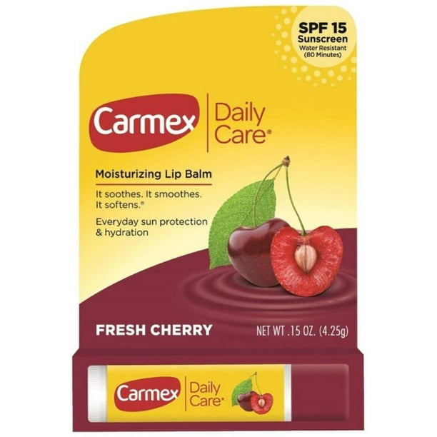 3 Pack Carmex Daily Care Moisturizing Lip Balm SPF 15, Fresh Cherry 0