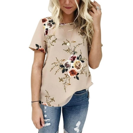 OUMY Women Short Sleeve Floral Printed Casual Blouses