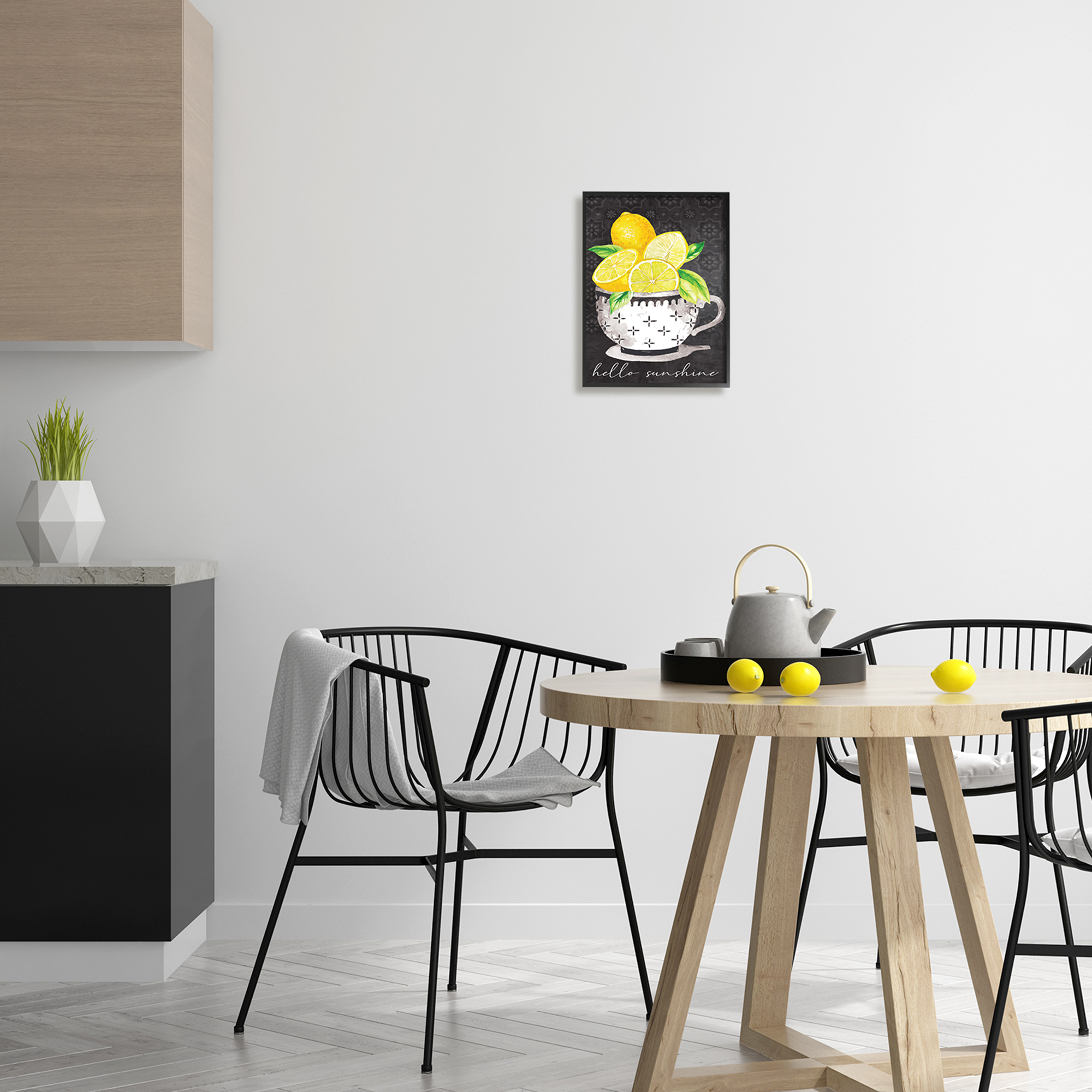 Stupell Hello Sunshine Lemons in Teacup Patterned Food & Beverage Painting Black Framed Art Print Wall Art
