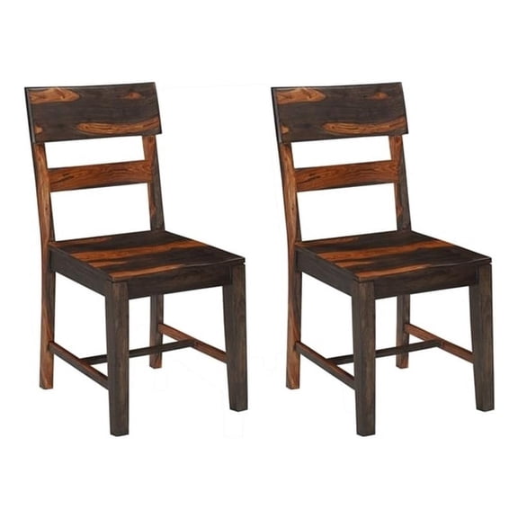 Pemberly Row Set of 2 Dark Brown Solid Wood Dining Chairs with Ladder Back