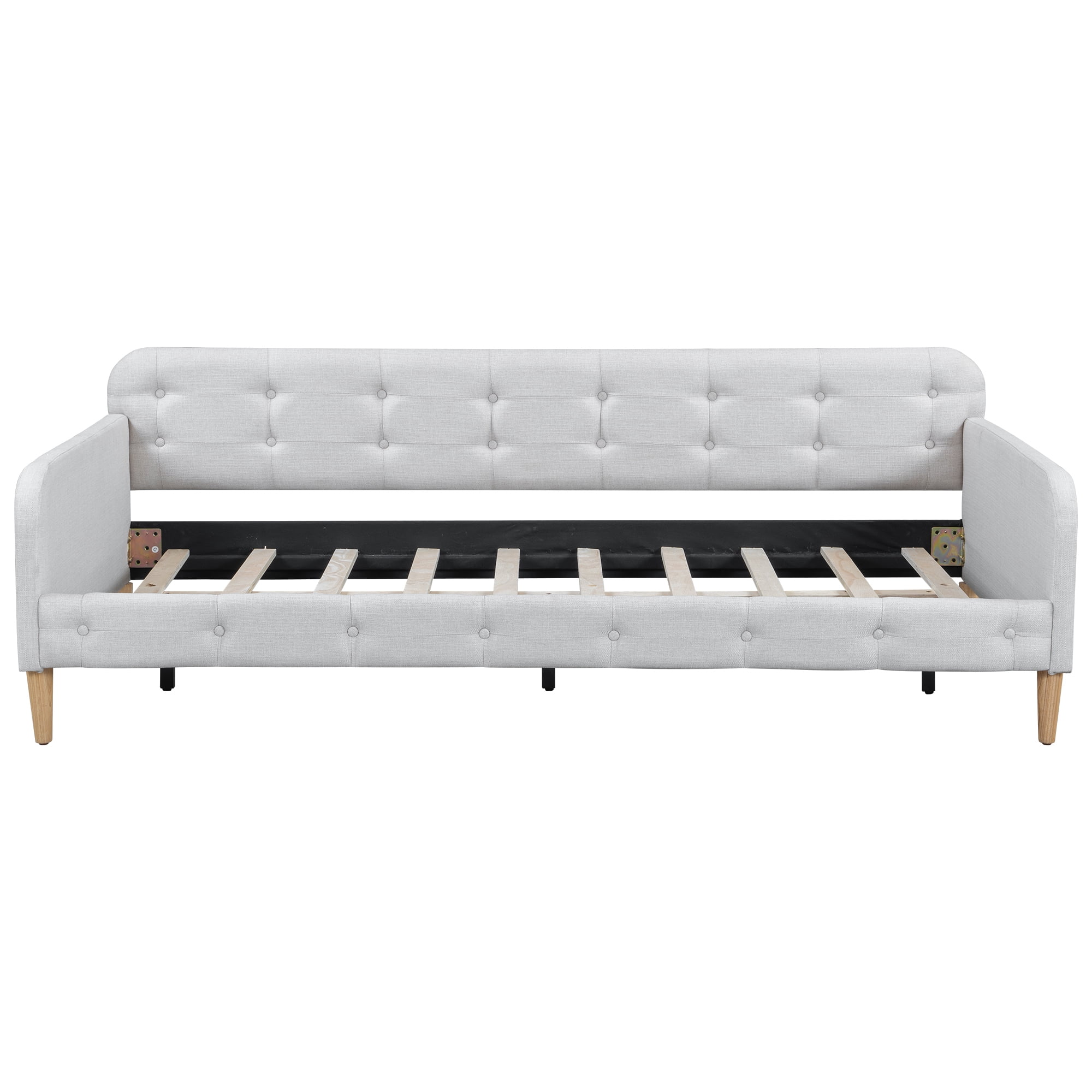 Euroco Upholstered Twin Size Sofa Bed, Tufted Daybed with Armrest for Living Room, Beige