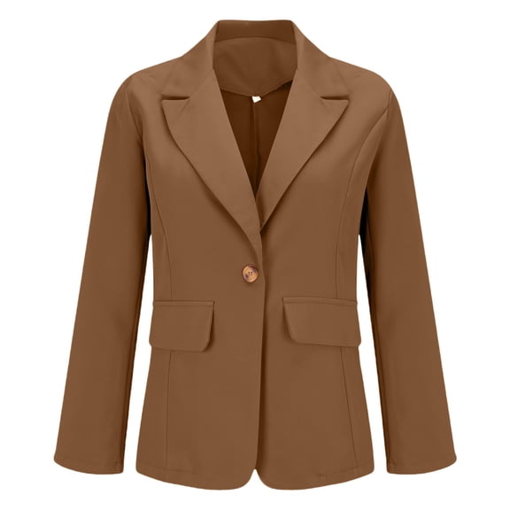 BODOAO Women’s Blazer Jacket Notched Lapel Long Sleeve One Button Casual Suit Blazer with Flap Pockets Dressy Business Office Work Jacket for Women Fall Spring Coffee L