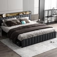 thumbnail image 3 of WhizMax Queen Bed Frame with Storage Headboard and Charging Station, Upholstered Platform Bed Frame, No Box Spring Needed, 3 of 6