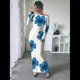 thumbnail image 5 of Vestidos Largos Ajustados con Frunces, de Larga y Estampado Floral para Mujer, para Fiesta, Club y Otoño/. Flores Azules XXL, 5 of 8