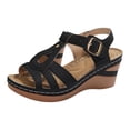 thumbnail image 7 of Wedges Heels for Women Peep Toe Cutout T-strap Sandals Summer Casual Vacation Beach Shoes Comfortable Orthopedic Walking Shoes Adjustable Buckle Strap Black Size 8, 7 of 7