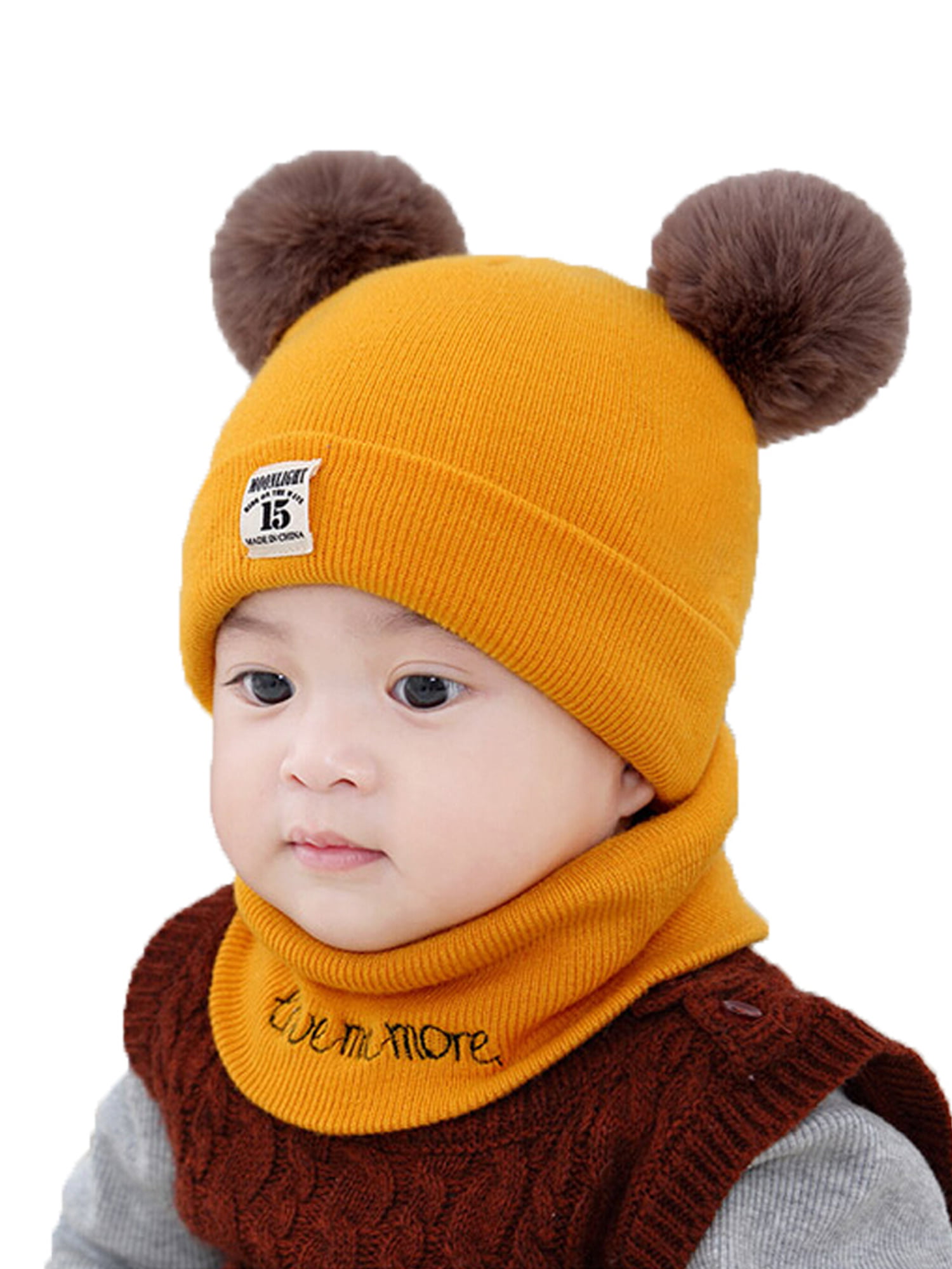 8Color Newborn Baby Girls Boys Winter Warm Fur Pom Knit Beanie Hat Cap+Scarf Set 