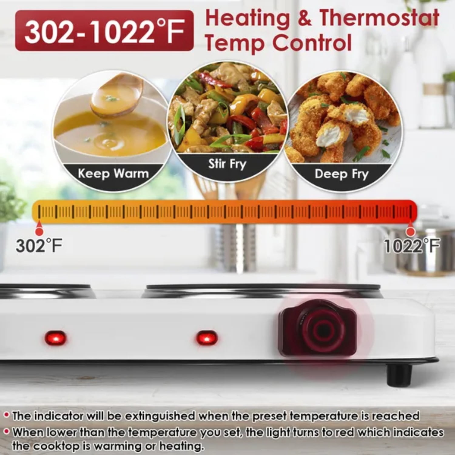 Infrared Dual Burner Electric Hot Plate 1800W Countertop Stove with 1000W & 800W Glass Plates 302-1022℉ Stepless Temp Auto Shut-Off Compact Portable for Dorms RVs & Apartments Black/White (US Plug)